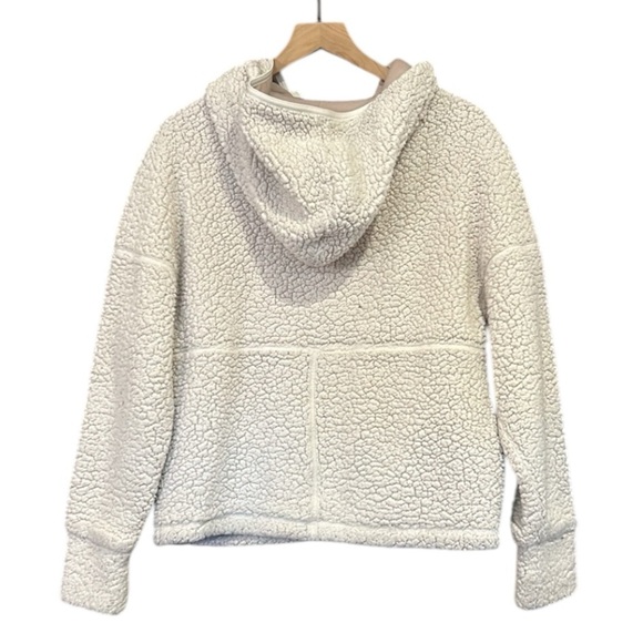 Prana Permafrost Half Zip Sherpa High Pile Hoodie Sweater Pocket Pullover Cream - Picture 4 of 12